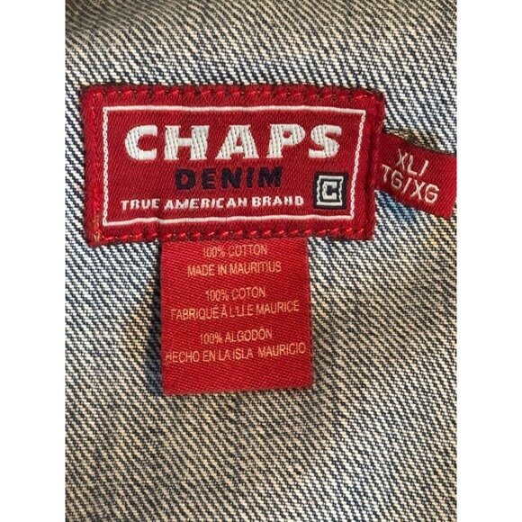 Chaps Vintage Denim Jean Jacket Men's XL 100% Cotton Blue Button-Front w/Pockets - Picture 3 of 10